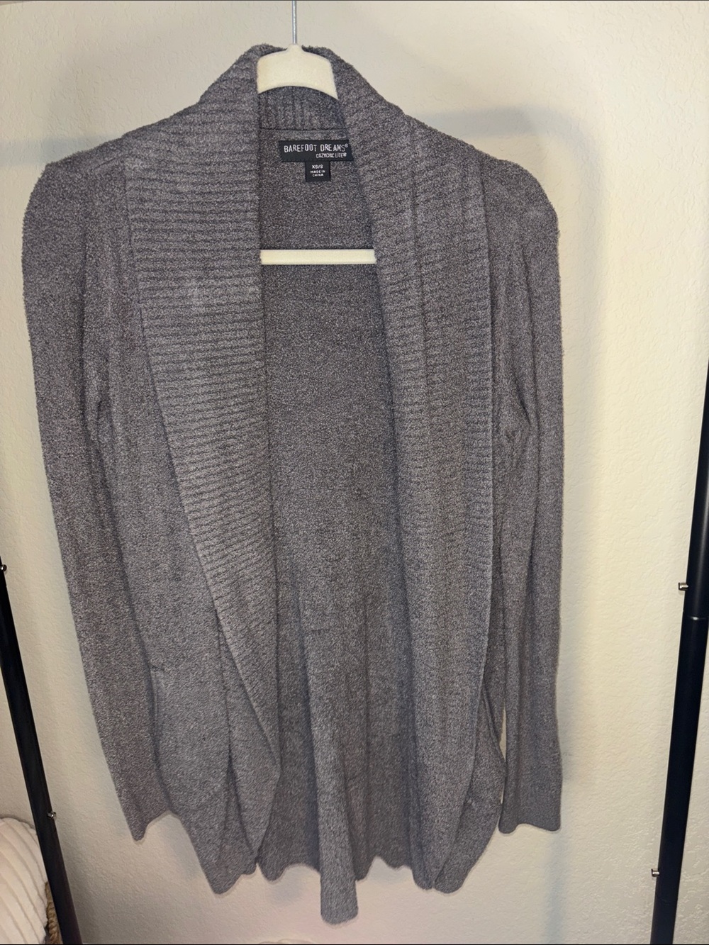 Barefoot Dreams Gray Open-Front Ribbed Shawl Cardigan